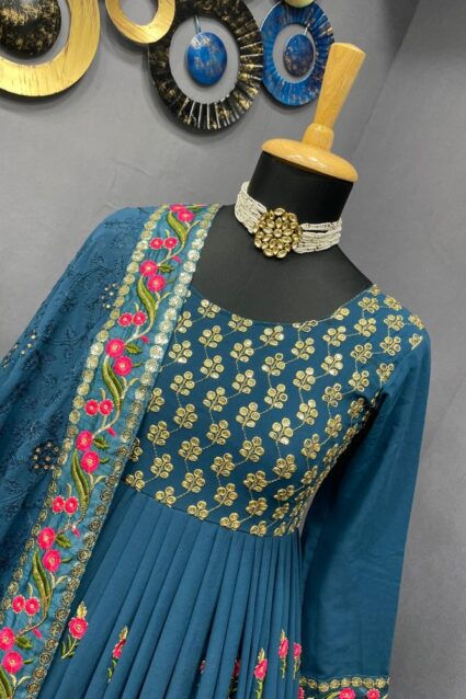 Navy Blue Color Luxurious Kurti On Georgette With Embroidery Work