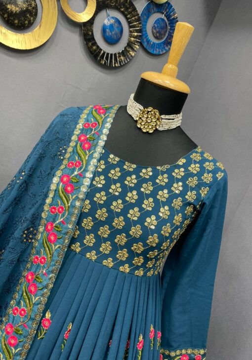 Navy Blue Color Luxurious Kurti On Georgette With Embroidery Work