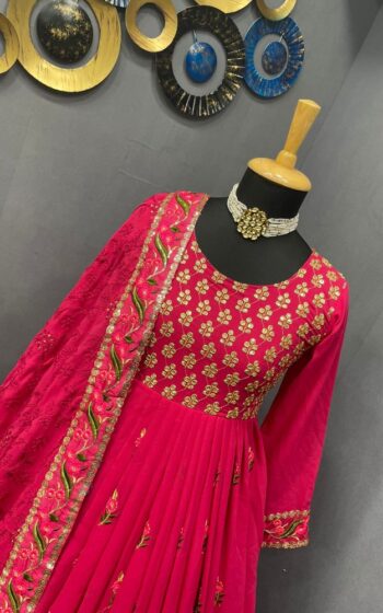 Pink Color Luxurious Kurti On Georgette With Embroidery Work