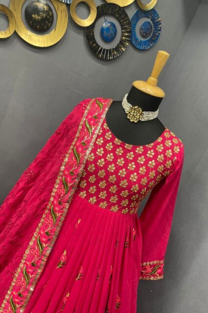 Pink Color Luxurious Kurti On Georgette With Embroidery Work