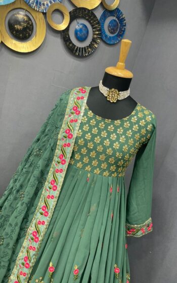 Dark Sea Green Color Luxurious Kurti On Georgette With Embroidery Work