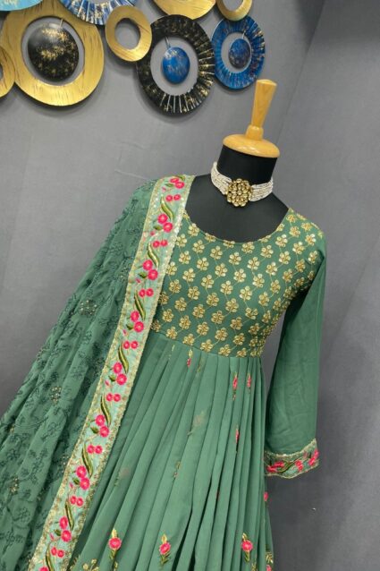 Dark Sea Green Color Luxurious Kurti On Georgette With Embroidery Work
