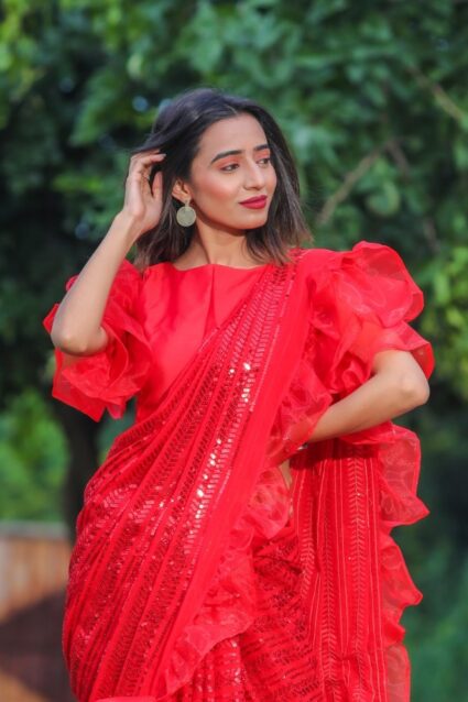 Red Color Sparking Saree On Georgette