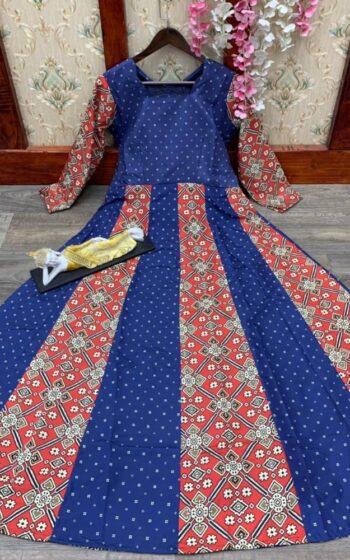 Dark Blue Color Fabulous Gown On Crepe With Digital Print