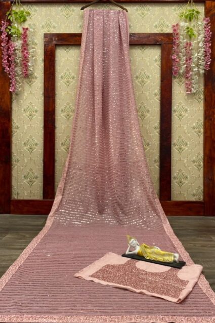 Peach Color Sparking Saree On Georgette