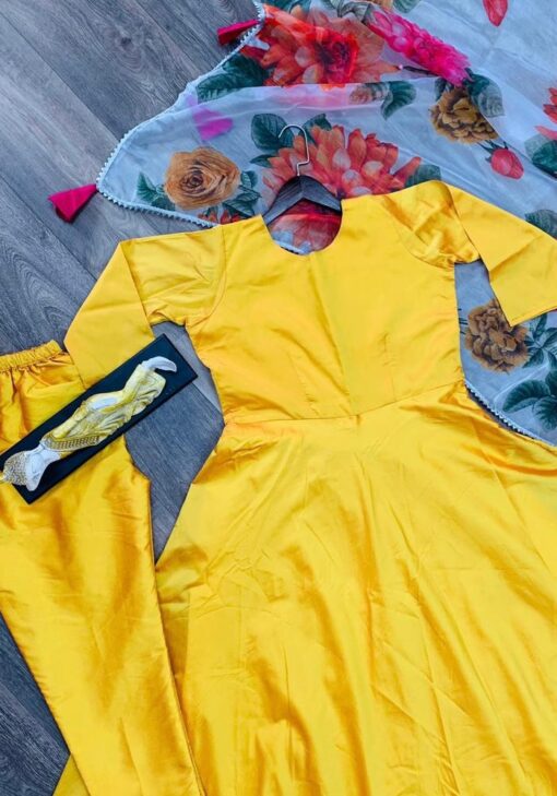 Yellow Color Classic Salwar Suit On Tafeta Silk