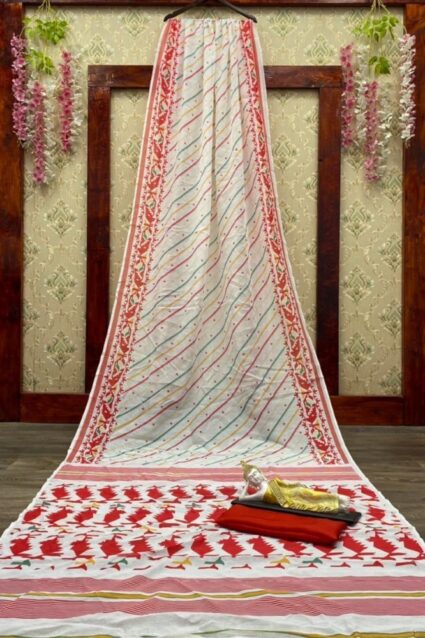 Red And White Color Beauteous Saree On Chanderi