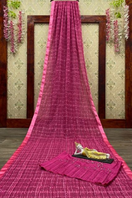 Pink Color Charming Saree On Georgette With Sequin And Mirror Work