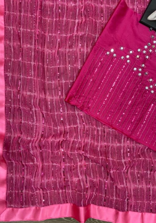 Pink Color Charming Saree On Georgette With Sequin And Mirror Work