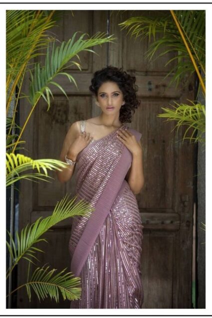 Purple Color Stunning Saree On Georgette With Sequin Work