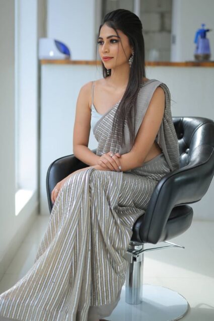 Silver Color Stunning Saree On Georgette With Sequin Work