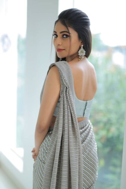 Silver Color Stunning Saree On Georgette With Sequin Work