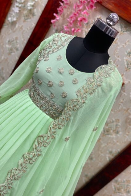 Pale Green Color Anarkali Suit On Georgette With Embroidery Work