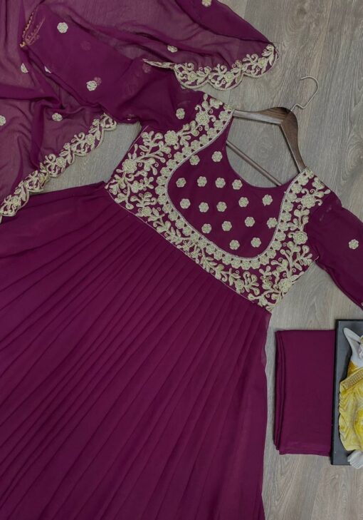 Purple Color Anarkali Suit On Georgette With Embroidery Work