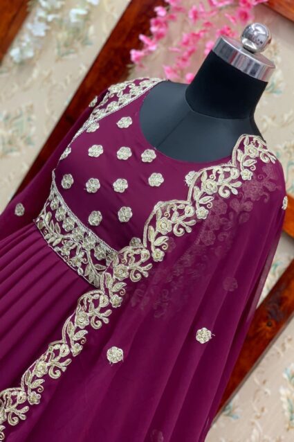 Purple Color Anarkali Suit On Georgette With Embroidery Work