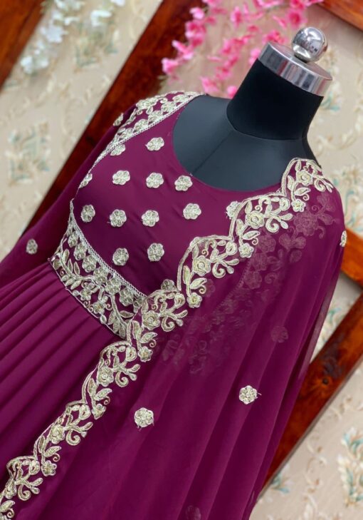 Purple Color Anarkali Suit On Georgette With Embroidery Work
