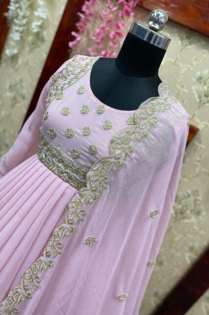Baby Pink Color Anarkali Suit On Georgette With Embroidery Work