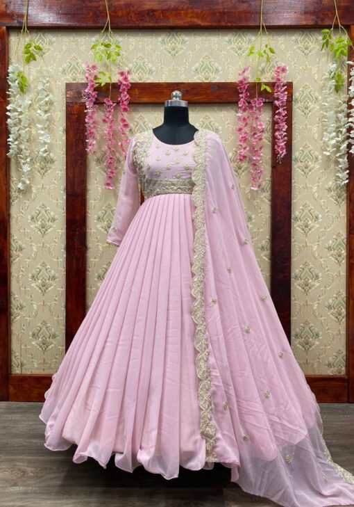 Baby Pink Color Anarkali Suit On Georgette With Embroidery Work