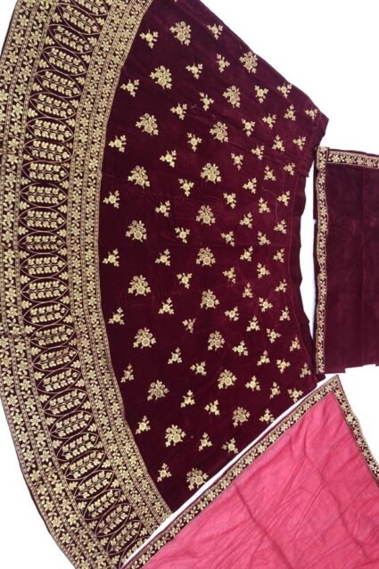 Wine Color Beautiful Lehenga Choli On Velvet With Heavy Embroidery Work