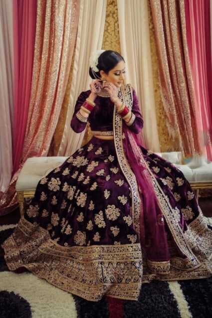Wine Color Beautiful Lehenga Choli On Velvet With Heavy Embroidery Work