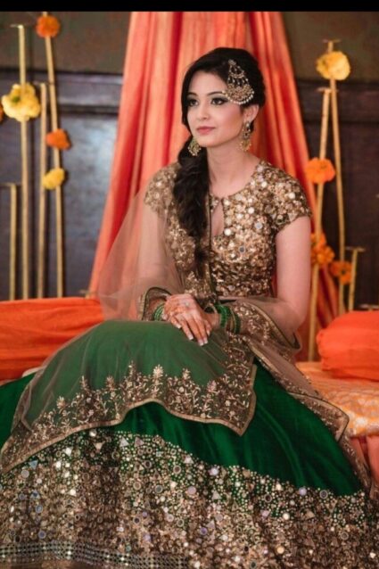 Green Color Stunning Lehenga Choli On Taffeta Silk With Embroidery And Mirror Work