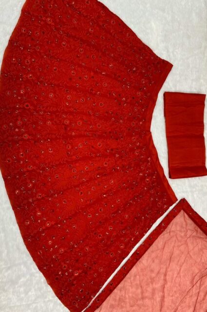 Red Color Pretty Lehenga Choli On Georgette With Sequin And Embroidery Work