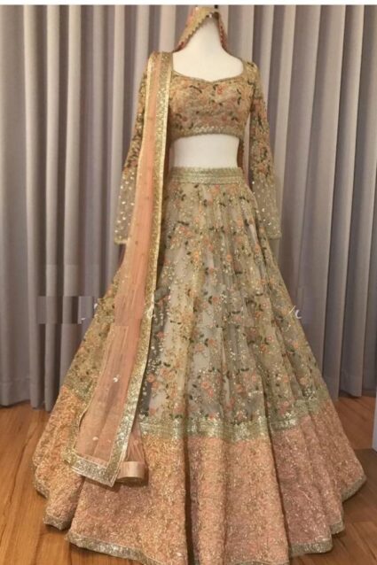 Peach Color Desirable Lehenga Choli On Organza With Embroidery Work