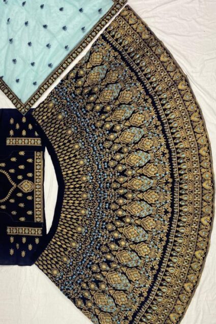 Blue Color Stunning Lehenga Choli On Heavy Velvet