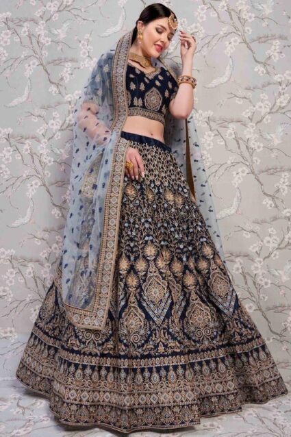 Blue Color Stunning Lehenga Choli On Heavy Velvet