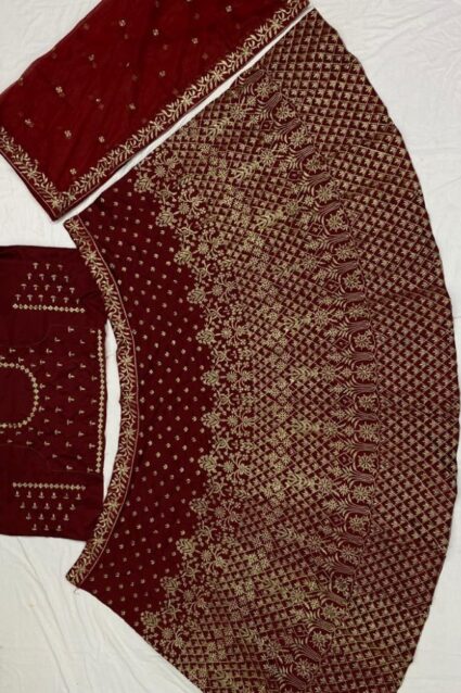 Red Color Charming Lehenga Choli On Heavy Taffeta Silk With Embroidery Work
