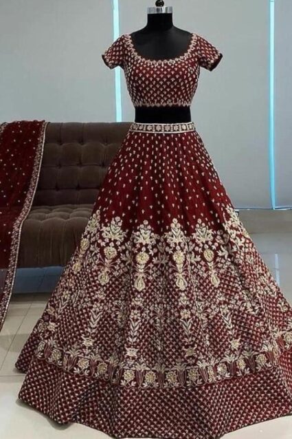 Red Color Charming Lehenga Choli On Heavy Taffeta Silk With Embroidery Work