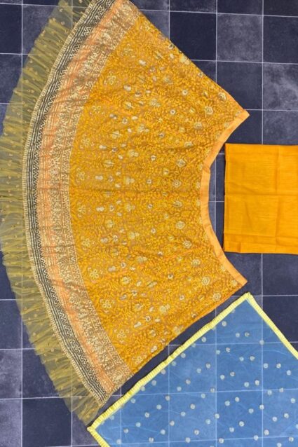 Yellow Color Charming Lehenga Choli On Net Ruffle With Embroidery Work