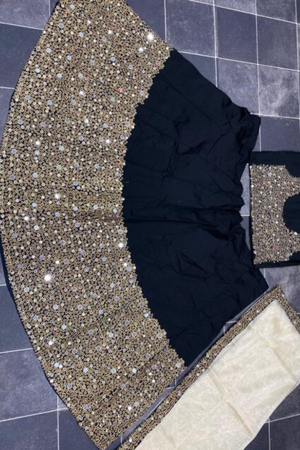 Dark Blue Color Stunnig Lehenga Choli On Taffeta Silk With Dupaata