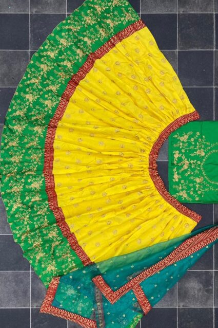 Multi Color Color Jannat Zuber Lehenga Choli On Taffeta Silk