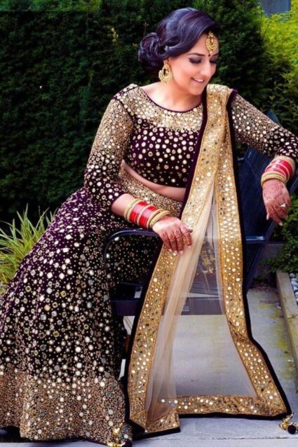 Purple Color Classic Lehenga Choli On Velvet With Heavy Embroidery Work