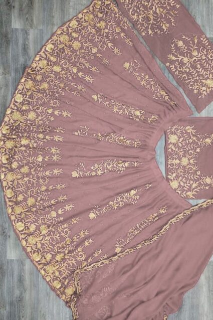 Light Purple Color Lehenga Suit On Georgette With Embroidery And Moti Work