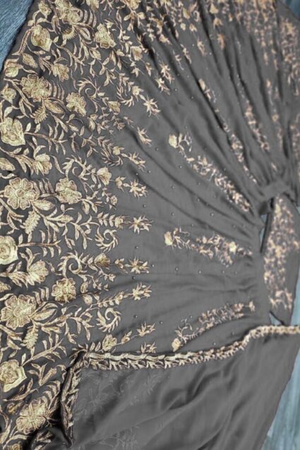 Grey Color Lehenga Suit On Georgette With Embroidery And Moti Work