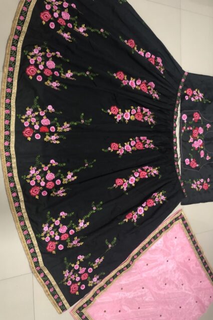 Dark Blue Color Gleaming Lehenga Choli On Taffeta Silk With Embroidery Work