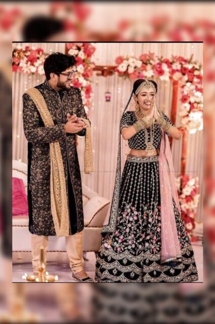 Black Color Classic Lehenga Choli On Velvet With Heavy Embroidery Work