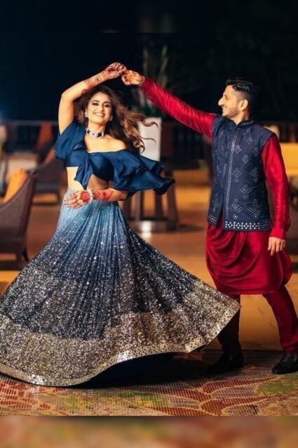 Blue Color Shadded Lehenga Choli On Georgette With Dupatta