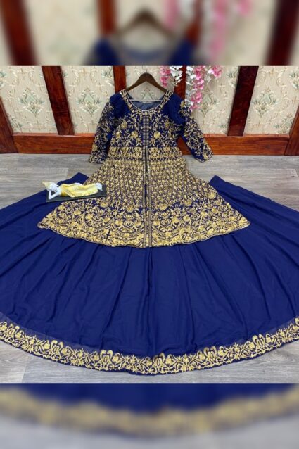 Blue Color Charming Lehenga Suit On Georgette With Embroidery Work