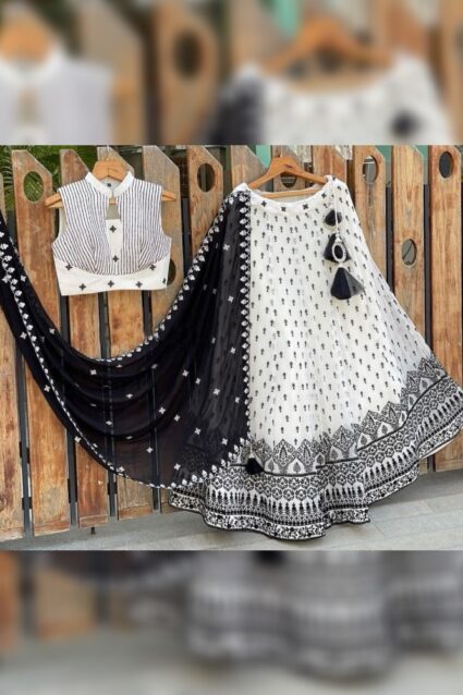 White Color Beauteous Lehenga On Georgette With Embroidery Work