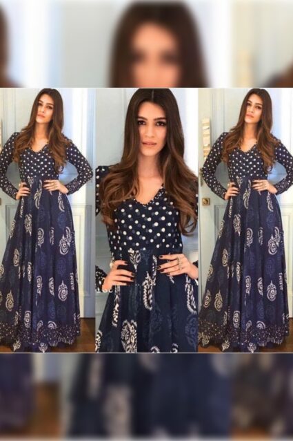 Blue Color Kriti Sanon Glamorous Gown On Crepe
