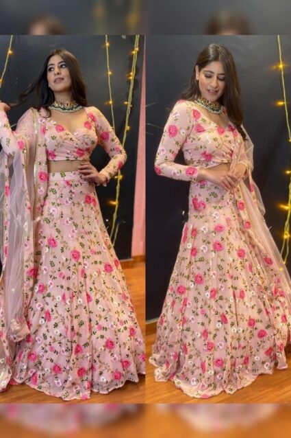 Baby Pink Color Charming Lehenga Choli On Georgette