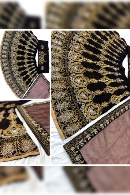 Brown Color Beautiful Lehenga Choli On Velvet With Heavy Embroidery Work