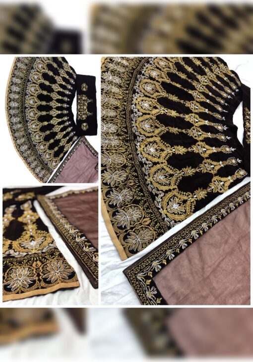 Brown Color Beautiful Lehenga Choli On Velvet With Heavy Embroidery Work