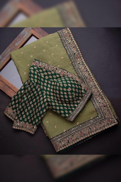 Olive Green Color Superb Saree On Georgette
