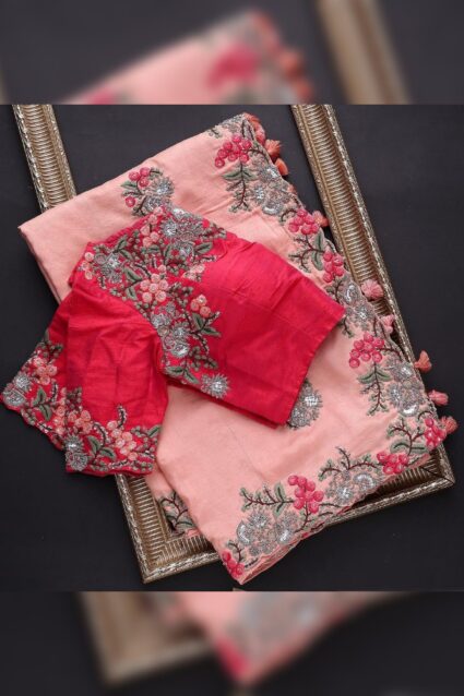 Baby Pink Color Luxurious Saree On Georgette With Embroidery Work