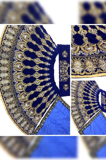 Royal Blue Color Beautiful Lehenga Choli On Velvet With Heavy Embroidery Work