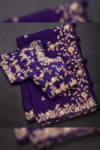 Violet Color Glamorous Saree On Georgette With Sequin And Cording Work